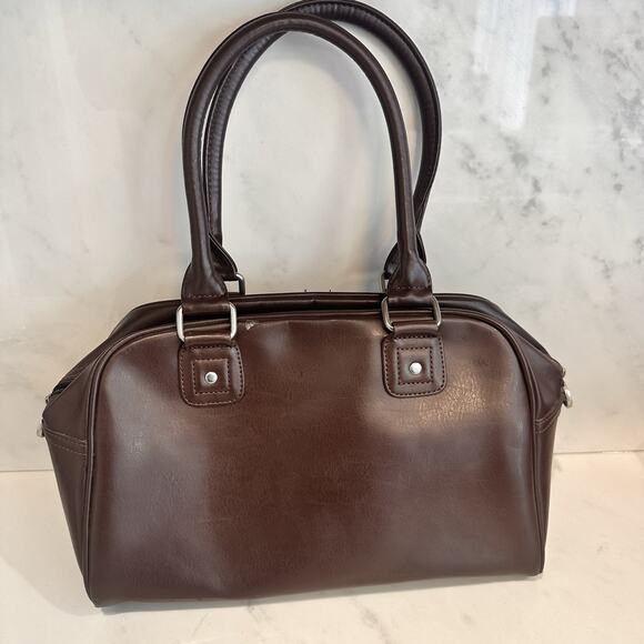 80s 90s Retro Puma Vinyl Brown Messenger Bag Purse Small Duffel - Picture 5 of 16